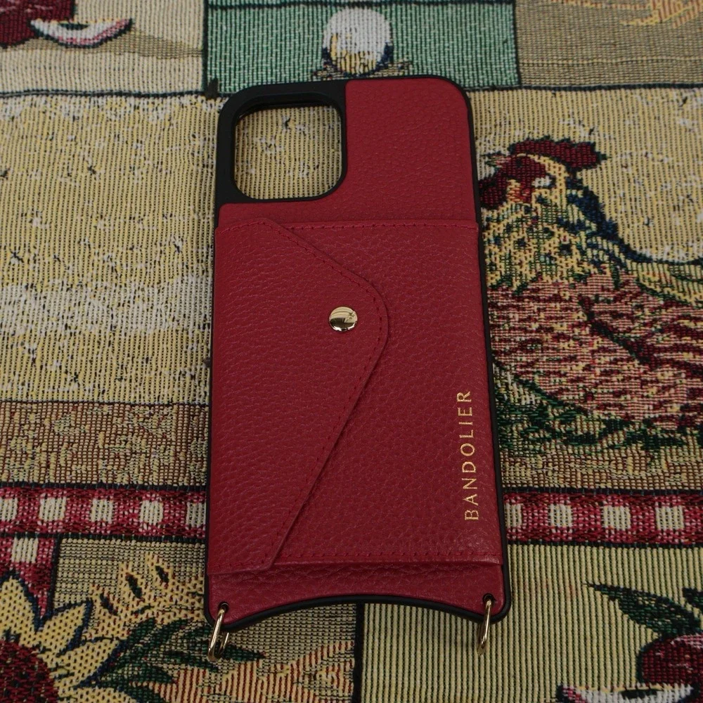Bandolier Emma Crossbody iPhone 13 Pro Max Case Red Pebbled Leather Case Only